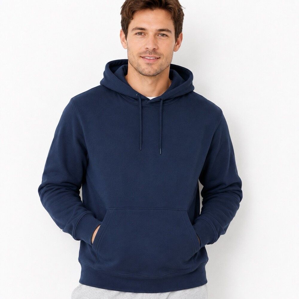 J Crew Heritage Fleece Hoodie Mens M Blue Pullover Heavyweight Sportswear BJ353